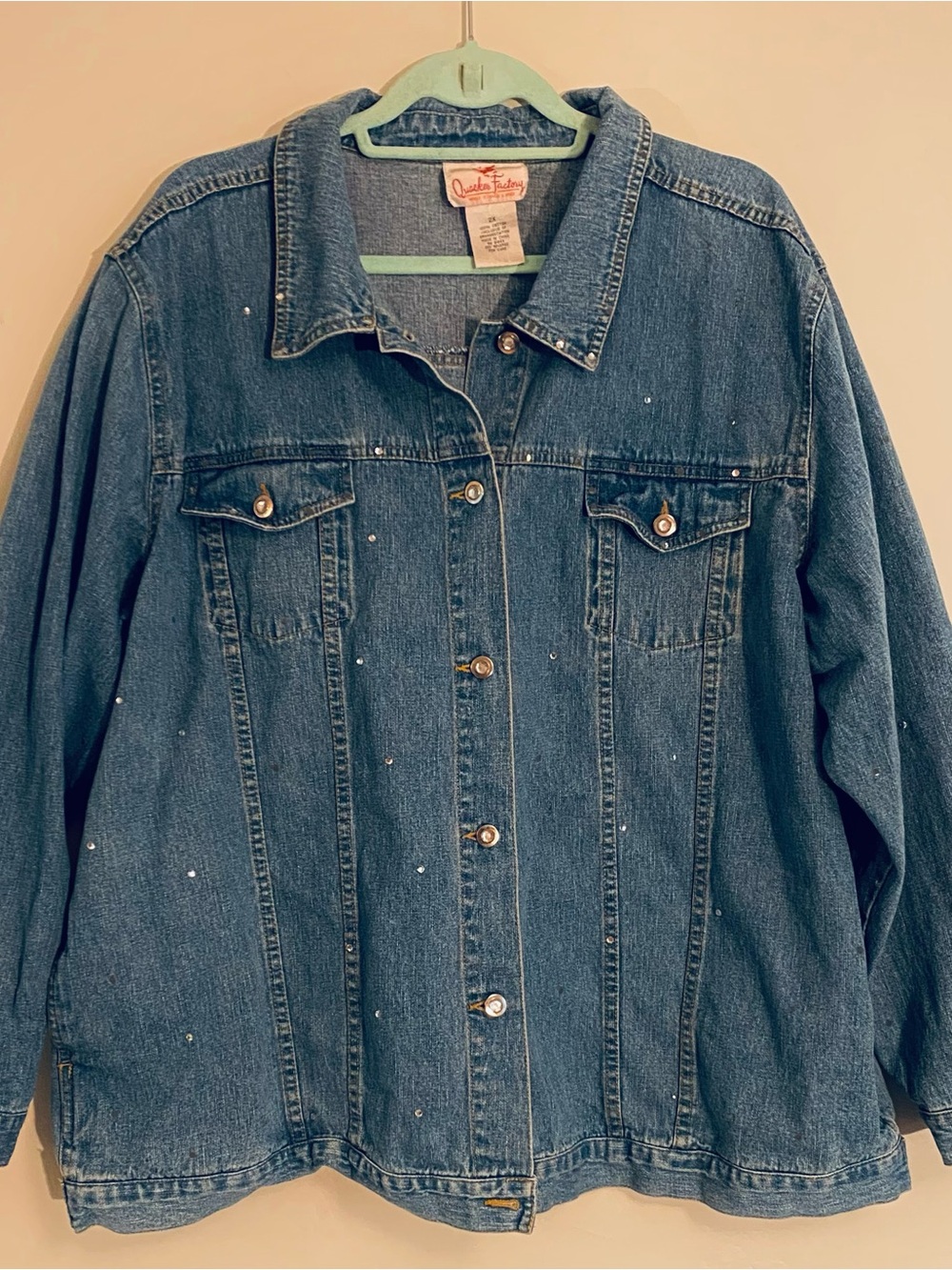 Quacker Factory Medium Blue Denim Jacket with Just A few Sparkle Embellishments